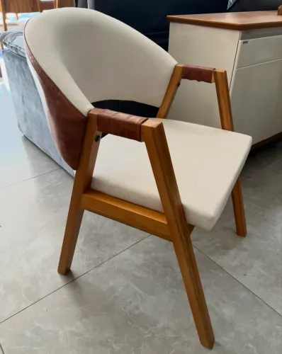 Cadeira Poltrona Linho e Corino Ocre NOVO DIRETO DA FABRICA 