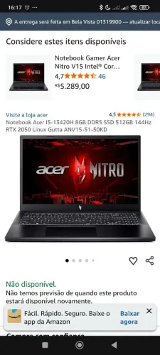 Vendo urgente notebook gamer Acer nitro 15