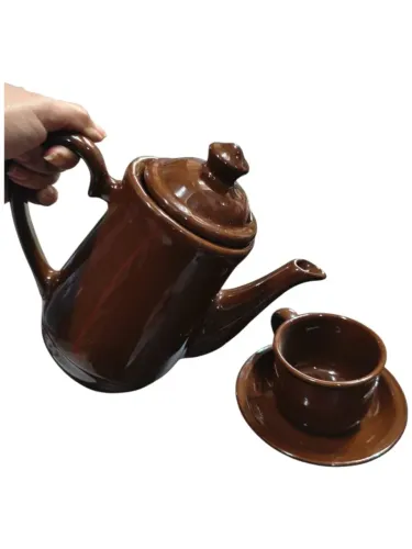 kit xicara jogo de cha em ceramica bule 12pçs café - 123util