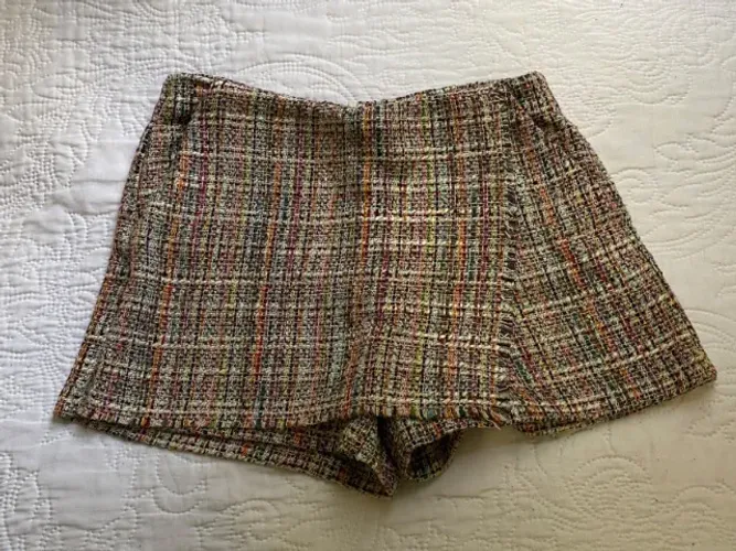 Short Saia de Tweed Colorido Marca Zara Tam P