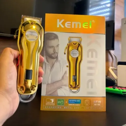 Máquina De Cortar Cabelo Profissional Kemei KM-1986+PG Gold Sem Fio Barbeiro Display LCD