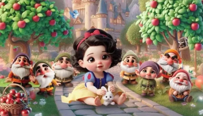 Painel de Festa Grande Sublimado Festa Branca de Neve com Sete Anões