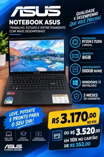 Notebook Asus VivoBook Ryzen 5 7520u + 8GB Ram + 500GB SSD NVME