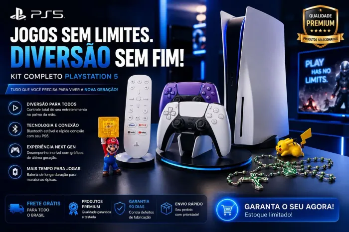 PS5 + 2 Controles + Base + Controle de Mídia | Pronto para Jogar