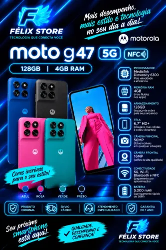 Moto G47 5G 128GB 4GB RAM com NFC | Conectividade Rápida e Entrega Disponível