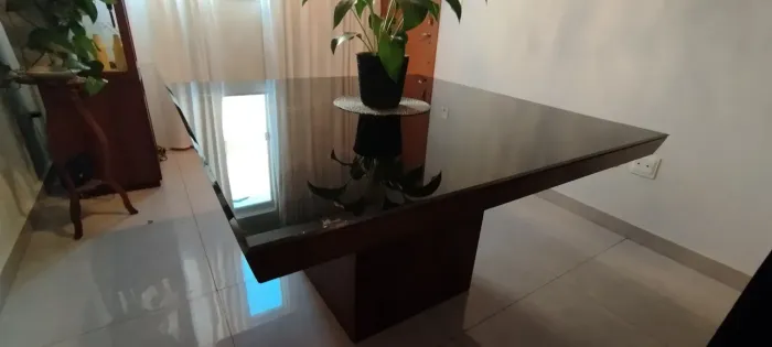 Mesa Jantar Vidro temperado Imbuia