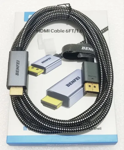 Cabo DisplayPort para HDMI Trançado - 4k 60Hz / 1080p 165Hz - Original BENFEI 1.80 Metros