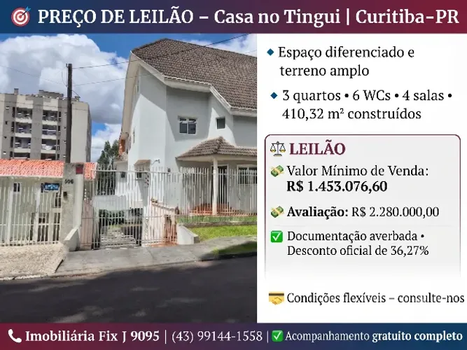 Oferta com destaque ? ? PREÇO DE LEILÃO - Casa no Tingui | Curitiba-PR