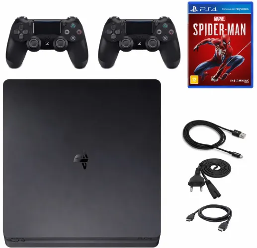 PS4 Slim, Caixa Original, 2 Manetes, NF, 1º Dono + Spider-Man