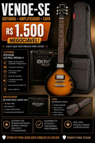 Kit Guitarra Epiphone, amplificador e capa