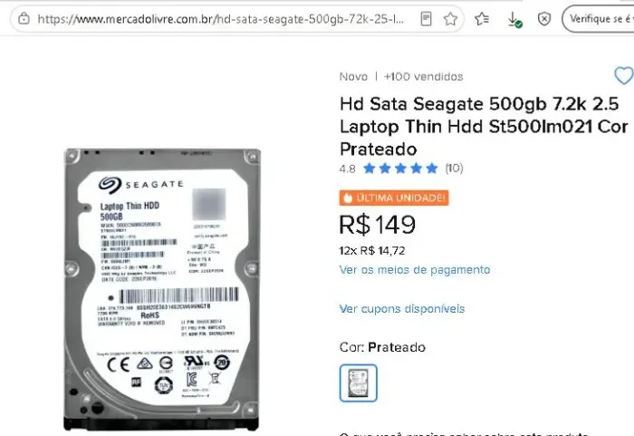 HD Seagate para Laptop 500 gb - USADO