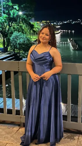 Vestido de Festa Longo Azul Royal com Corset e Fenda - Veste M
