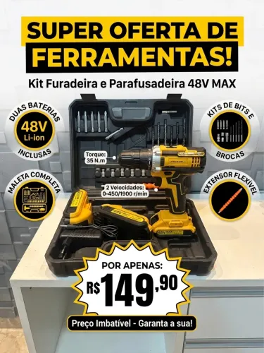 Furadeira e Parafusadeira 48V com duas Baterias e Maleta Completa