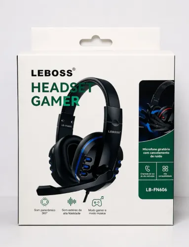 Headset Gamer LEBOSS LB-FN606 - Som 360° + Microfone com Cancelamento de Ruído