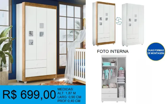 Roupeiro infantil - entrega e montagem gratuita