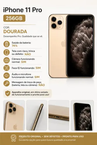 iPhone 11 Pro 256GB Dourado | Face ID OK | Sem Trincas | R$ 1.500(negociável)