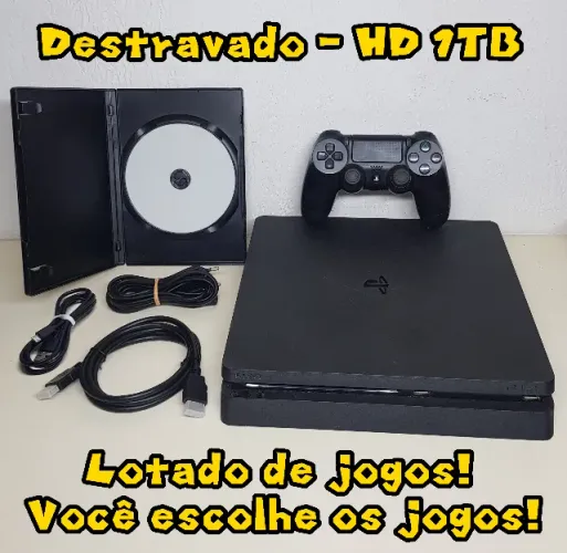 Playstation 4 1TB Destravado - Lotado de Jogos!