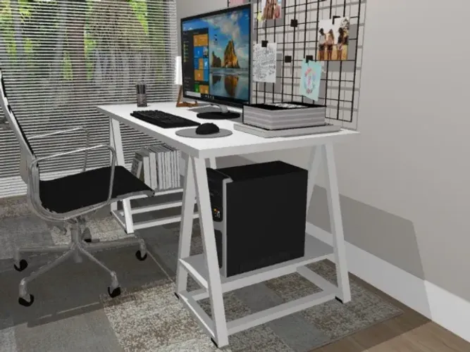 Mesa De Escritório Cavalete Wood. L140cm x P60cm x A74cm