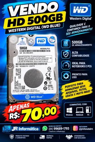 HD WD (Western Digital) 500GB Modelo: WD5000LPVX Azul
