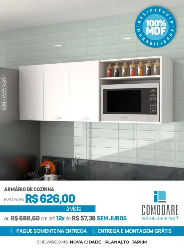 Armário Aéreo de Cozinha 100% MDF por R$ 626