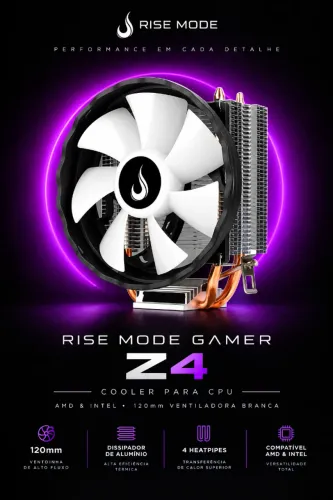 CPU Cooler Rise Mode Gamer Z4 AMD & Intel 120mm Ventoinha Branca (NOVO/LACRADO!)