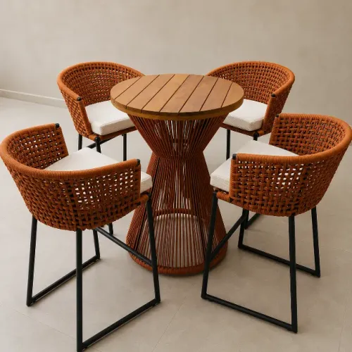 Mesa bistrô com banquetas em corda náutica 