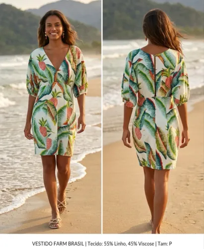 Vestido Farm em linho, Tamanho P