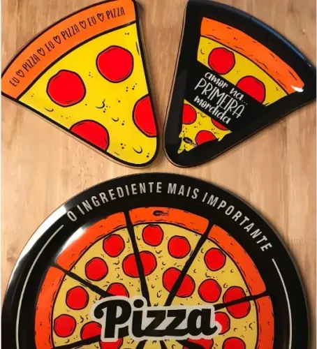 conjunto exclusivo para pizza decorglass  prato 40cm + 2 pratos fatia -queima