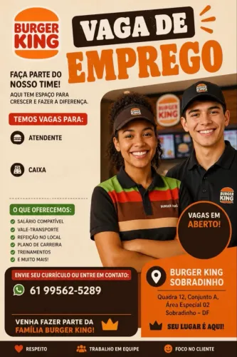 Vagas no Burger King de Sobradinho