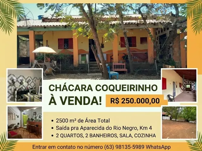 Chácara Coqueirinho - 2.500m² com Casa 2 Quartos - Km 4 Saída para Aparecida do Rio Negro