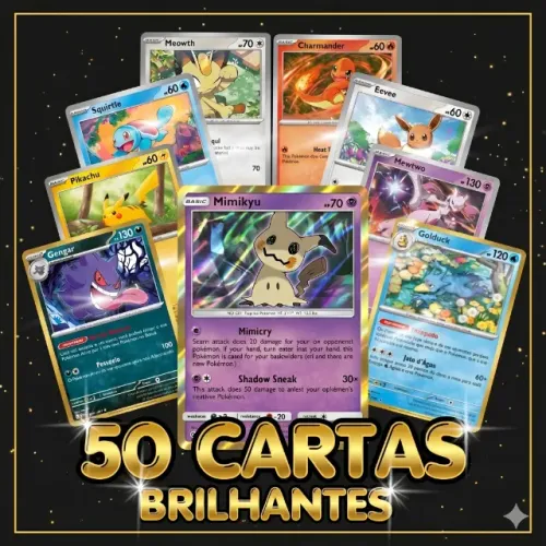 50 Cartas Brilhantes de Pokemon - Combo Especial Foil e Reverse Foil