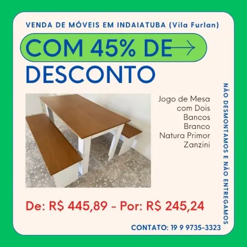 Jogo de Mesa com Dois Bancos Branco Natura Primor Zanzini