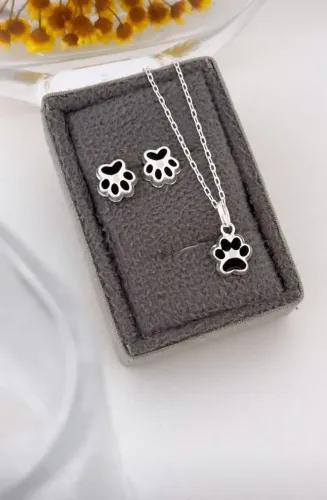 Conjunto colar e brincos patinha de Prata 925 legítima