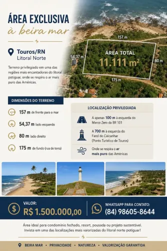A venda - Terreno a beira mar da praia de Cajueiro/ Touros RN