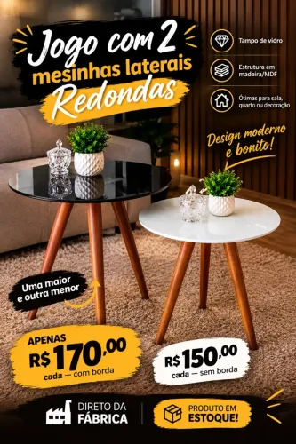 Jogo com 2 Mesinhas Laterais - Linda Decoração