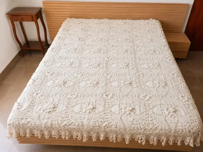 Colcha de Crochê Branca Artesanal