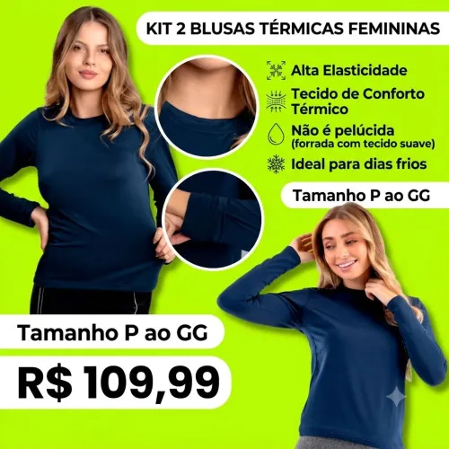 Promoção de Kit com 2 blusas térmicas Marinho
