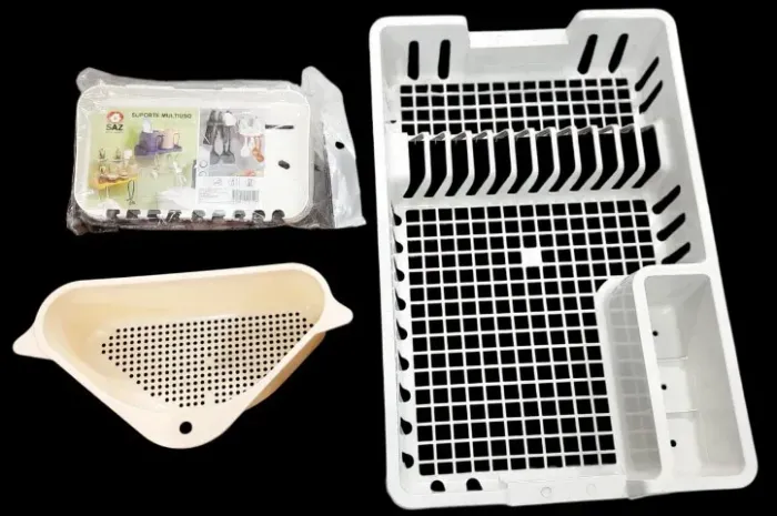 Kit Organização de Pia: Escorredor de Louças + Suporte Multiuso + Cesto Triangular