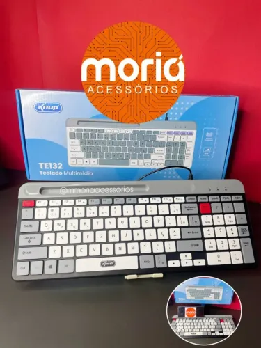 Teclado Multimídia Fio Uso ABNT2 Silencioso Suporte Celular Knup KP-TE132