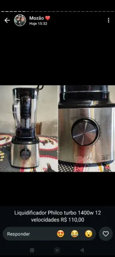 Liquidificador Philco turbo 1400w 12 velocidades R$ 110,00
