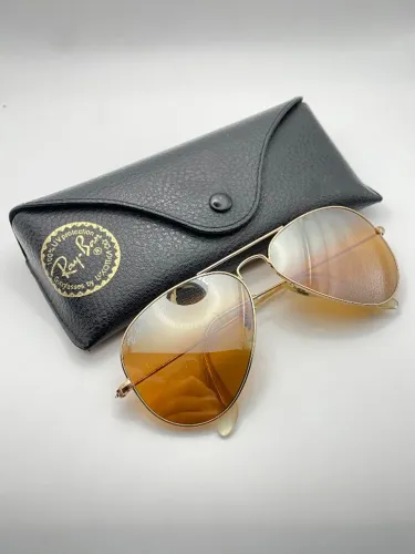 Óculos de Sol - Ray-Ban Aviator - Dourado Lente Âmbar / Laranja - Original com Estojo