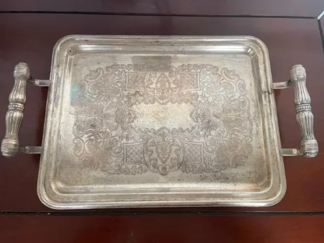 Bandeja Grande Prata 90 - Antiga Decorativa 40x26 cm