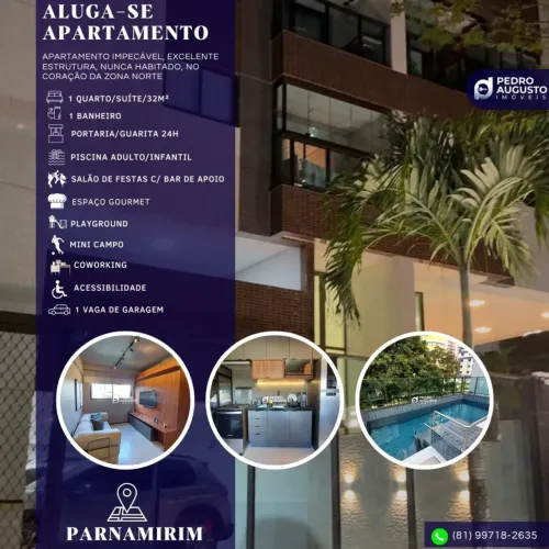 Flat: 32m², mobília completa, novo, com lazer completo no Parnamirim!