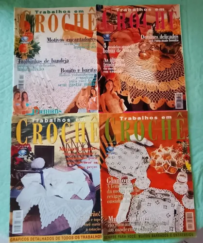 Kit com 13 revistas Trabalhos em crochê + 3 agulhas crochê 