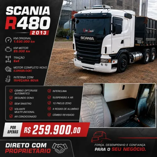 Scania R480 6x4 2013 Motor Novo