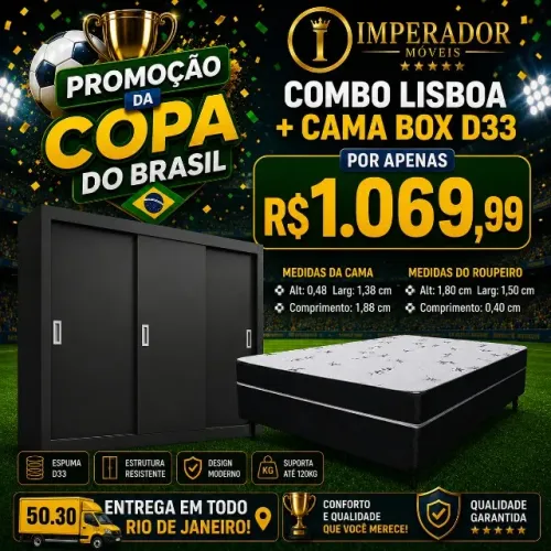 COMBO CAMA BOX CASAL D33 + GUARDA ROUPA