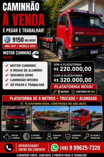 Caminhão vw 9150 trucado com 9 mtrs plataforma