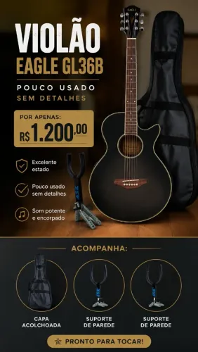 Violão Eagle GL36E BK Elétrico - Estado de Novo