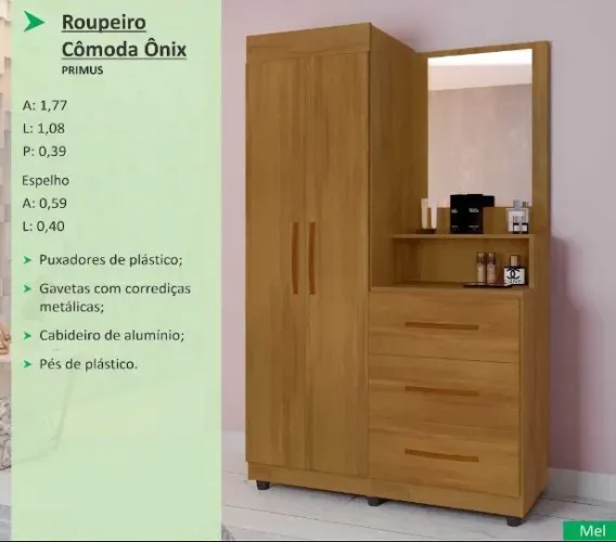ROUPEIRO CÔMODA ONIX C/ PE E ESPELHO