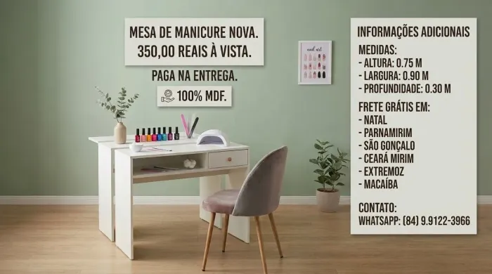 Mesa de manicure nova, entrega grátis em Natal e grande Natal.